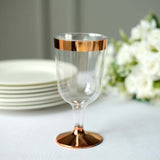 12 Pack | Clear 6oz Rose Gold Rim Plastic Wine Glasses Disposable Cups with Detachable Base