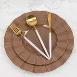 10 Pack 11inch Heavy Duty Large Disposable Dinner Plates with Gold Ruffled Rim, Coffee Brown Hard