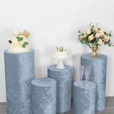 Set of 5 Dusty Blue Crushed Velvet Cylinder Pedestal Stand Covers, Premium Pillar Prop Covers