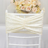 5 Pack Premium Crushed Velvet Chair Sashes Ivory Wide Ruffle Style