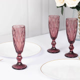 6 Pack Dusty Rose Crystal Cut Wine Goblet Toast Glasses, 6oz Textured Champagne Flute