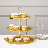 15inch Metallic Gold 3-Tier Round Plastic Cupcake Stand With Lace Cut Scalloped Edges