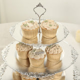 3-Tier Metallic Silver Plastic Cupcake Tower Stand with Embossed Baroque Rim, 13inch Round Cake