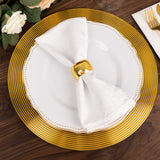 Clear / Gold Lined Rim Wedding Charger Plates, Round Plastic Serving Plates with Elegant Ringed Rim