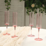 6 Pack Transparent Blush Sleek Reusable Plastic Champagne Flute Glasses, Cylindrical Wine