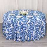 120inch Royal Blue Seamless Round Velvet Flocking Design Taffeta Damask Tablecloth