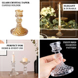 6 Pack | 4inch Gold Glass Diamond Pattern Pillar Votive Candle Stands