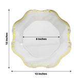 6 Pack | 13" Clear / Gold Baroque Scalloped Acrylic Plastic Charger Plates