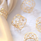 5 Pack | Metallic Gold Napkin Rings For Birthday Party and Weddings Decor with Geometric Design