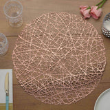 6 Pack Rose Gold Vinyl Placemats, Decorative Woven Non-Slip Round Table Mats 15"