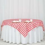 70"x70" White Red Buffalo Plaid Square Table Overlay, Gingham Polyester Checkered Table Overlay