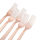 24 Pack | Rose Gold Hammered Style 7inch Heavy Duty Plastic Forks, Plastic Silverware