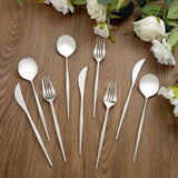 24 Pack | Silver 8inch Modern Flatware Set, Heavy Duty Plastic Silverware, Disposable Cutlery