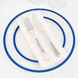 10 Pack Clear Regal Disposable Party Plates With Blue Rim, 10inch Round Plastic Dinner Plates