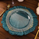 6 Pack | 13inch Peacock Teal Round Reef Acrylic Plastic Charger Plates, Dinner Charger Plates