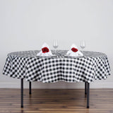 70" White Black Buffalo Plaid Round Tablecloth, Gingham Polyester Checkered Tablecloth