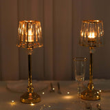 2-Pack 15" Crystal Pendant Candle Holders Lamp Shade Style in Gold, Votive Candle Stand