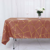 60"x102" Terracotta (Rust) Rectangle Polyester Tablecloth With Gold Foil Geometric Pattern