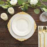 10 Pack | 10inch White Gold Leaf Embossed Baroque Plastic Dinner Plates