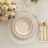 25 Pack White Disposable Party Plates With Gold Basketweave Pattern Rim, 9inch Round Dinner Paper