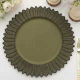 6 Pack | 13inch Matte Olive Green Sunflower Disposable Charger Plates