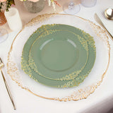 Dusty Sage Gold Leaf Embossed Baroque Plastic Dinner Plates, Disposable Vintage Round Dinner Plates