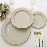 25 Pack | 8inch Taupe Gold Rim Sunray Disposable Dessert Plates