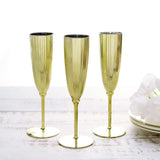 6 Pack | Metallic Gold 5oz Plastic Champagne Flutes Disposable Glasses For Champagne