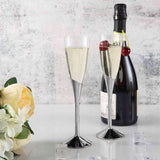 6 Pack | 5oz Clear / Silver Plastic Champagne Flutes, Disposable Glasses With Detachable Base