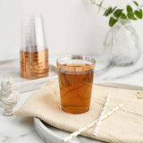 12 Pack | 10oz Rose Gold Rim Clear Plastic Party Cups, Disposable Tumblers