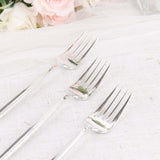 Glossy Silver Heavy Duty Plastic Silverware Forks, Shiny Cutlery, Premium Disposable Flatware