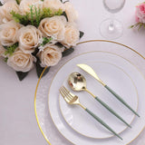 24 Pack Metallic Gold With Dusty Sage Silverware Set, 8inch Modern Premium Plastic Utensil Set