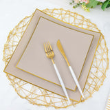 10 Pack | 10inch Taupe / Gold Concave Modern Square Plastic Dinner Plates Disposable Party Plates