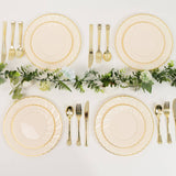 10 Pack 7.5" Ivory Gold Flair Rim Disposable Salad Plates, Round Plastic Dessert Appetizer Plates