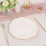 25 Pack | White 9inch Geometric Dinner Paper Plates, Disposable Plates With Gold Foil Rim