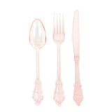72 Pcs Plastic Silverware Set in Baroque Style Transparent Blush#whtbkgd
