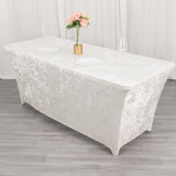 6ft White Crushed Velvet Spandex Fitted Rectangular Table Cover