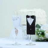 Set of 2 | 9Inch Black Bride Groom Koozie Clear Champagne Glasses, Wedding Toast Flutes