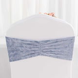 5 Pack Dusty Blue Premium Crushed Velvet Ruffle Chair Sash Bands, Decorative Wedding Chair