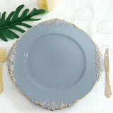 6 Pack | 13inch Dusty Blue Gold Embossed Baroque Round Charger Plates With Antique Design Rim