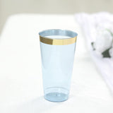 12 Pack Dusty Blue Plastic Cups Drinking Tumblers with Gold Rim, 17oz 