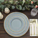 25 Pack | 10inch Dusty Blue Gold Rim Sunray Disposable Dinner Plates