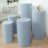 Set of 5 | Dusty Blue Cylinder Stretch Fitted Pedestal Pillar Prop Covers, Display Box Stand Covers