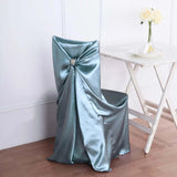 Dusty Blue Satin Self-Tie Universal Chair Cover, Folding, Dining, Banquet and Standard