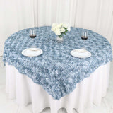 72x72inch Dusty Blue 3D Rosette Satin Table Overlay, Square Tablecloth Topper