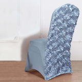 Dusty Blue Satin Rosette Spandex Stretch Banquet Chair Cover, Fitted Slip On Chair Cover