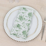 5 Pack Dusty Sage Green Floral Cloth Napkins in French Toile Pattern, Reusable Polyester Dinner