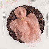 5 Pack Dusty Rose Sheer Crinkled Organza Dinner Napkins, Premium Shimmer Decorative Wedding Napkins