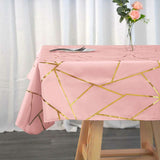 54"x54" Dusty Rose Polyester Square Tablecloth With Gold Foil Geometric Pattern