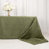 Dusty Sage Green Accordion Crinkle Taffeta Rectangle Tablecloth 90x156inch Seamless for 8 Foot Table